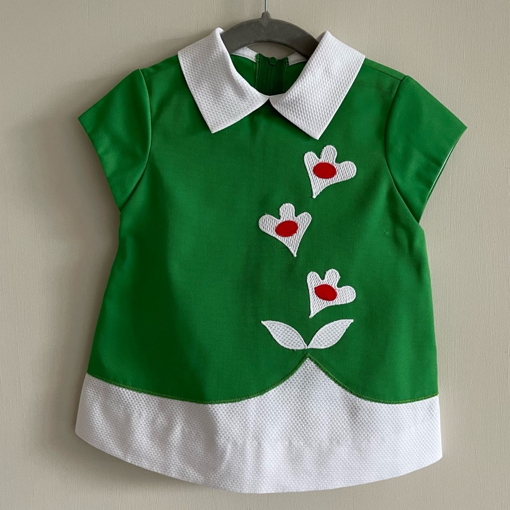 Florence Eiseman Vintage 1970s Girls Green Flower Dress sz 2T
